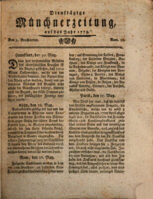 Münchner Zeitung (Süddeutsche Presse) Dienstag 9. Juni 1778