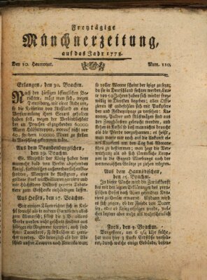 Münchner Zeitung (Süddeutsche Presse) Freitag 10. Juli 1778