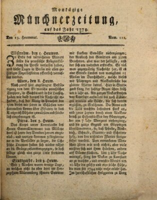 Münchner Zeitung (Süddeutsche Presse) Montag 13. Juli 1778