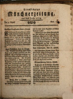 Münchner Zeitung (Süddeutsche Presse) Dienstag 4. August 1778