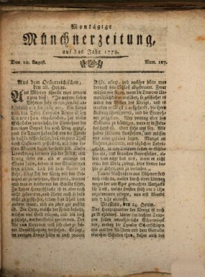 Münchner Zeitung (Süddeutsche Presse) Montag 10. August 1778