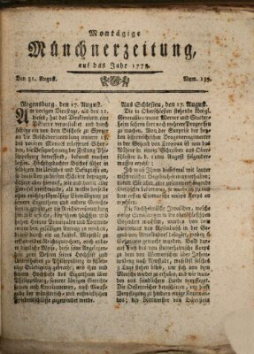 Münchner Zeitung (Süddeutsche Presse) Montag 31. August 1778