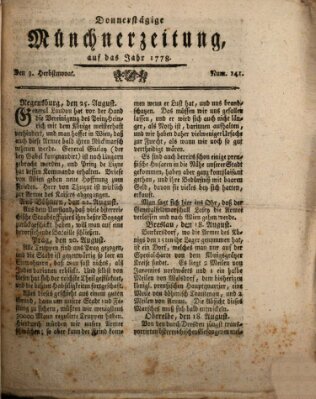 Münchner Zeitung (Süddeutsche Presse) Donnerstag 3. September 1778