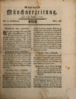 Münchner Zeitung (Süddeutsche Presse) Montag 14. September 1778