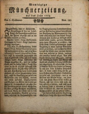 Münchner Zeitung (Süddeutsche Presse) Montag 7. Dezember 1778