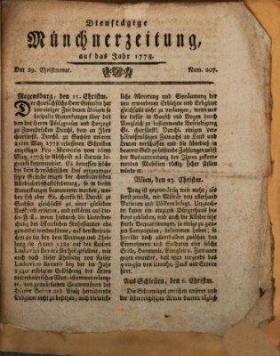 Münchner Zeitung (Süddeutsche Presse) Dienstag 29. Dezember 1778