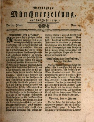 Münchner Zeitung (Süddeutsche Presse) Montag 25. Januar 1779