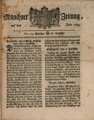 Münchner Zeitung (Süddeutsche Presse) Montag 27. September 1779