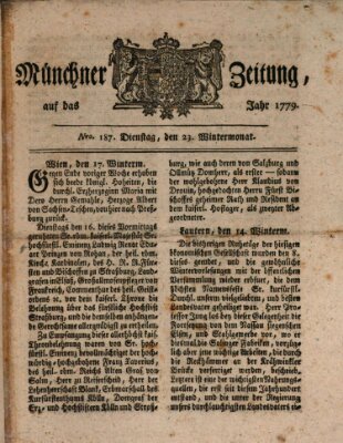 Münchner Zeitung (Süddeutsche Presse) Dienstag 23. November 1779