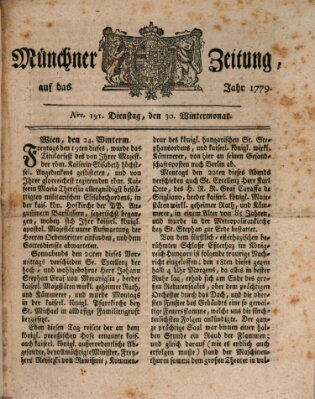 Münchner Zeitung (Süddeutsche Presse) Dienstag 30. November 1779