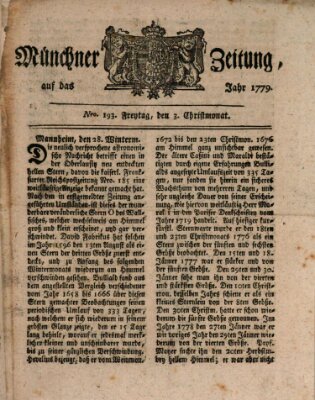 Münchner Zeitung (Süddeutsche Presse) Freitag 3. Dezember 1779