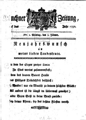 Münchner Zeitung (Süddeutsche Presse) Montag 3. Januar 1780