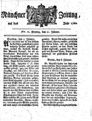 Münchner Zeitung (Süddeutsche Presse) Freitag 21. Januar 1780