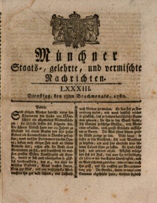 Münchner staats-, gelehrte, und vermischte Nachrichten (Süddeutsche Presse) Dienstag 13. Juni 1780