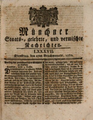 Münchner staats-, gelehrte, und vermischte Nachrichten (Süddeutsche Presse) Dienstag 27. Juni 1780