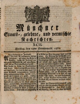 Münchner staats-, gelehrte, und vermischte Nachrichten (Süddeutsche Presse) Freitag 14. Juli 1780