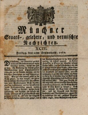 Münchner staats-, gelehrte, und vermischte Nachrichten (Süddeutsche Presse) Freitag 21. Juli 1780