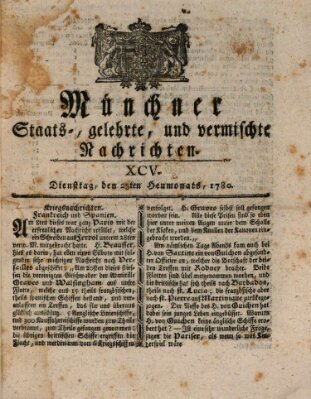 Münchner staats-, gelehrte, und vermischte Nachrichten (Süddeutsche Presse) Dienstag 25. Juli 1780