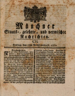 Münchner staats-, gelehrte, und vermischte Nachrichten (Süddeutsche Presse) Freitag 18. August 1780