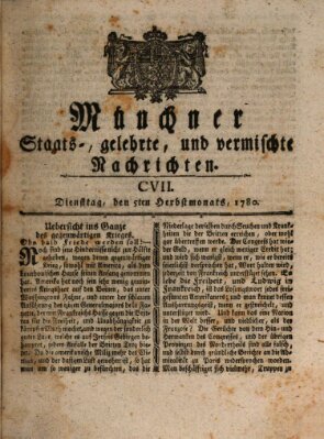 Münchner staats-, gelehrte, und vermischte Nachrichten (Süddeutsche Presse) Dienstag 5. September 1780