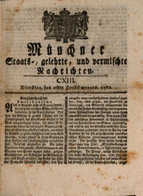 Münchner staats-, gelehrte, und vermischte Nachrichten (Süddeutsche Presse) Dienstag 26. September 1780