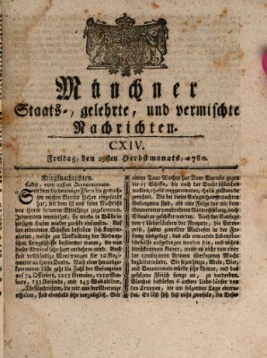 Münchner staats-, gelehrte, und vermischte Nachrichten (Süddeutsche Presse) Freitag 29. September 1780