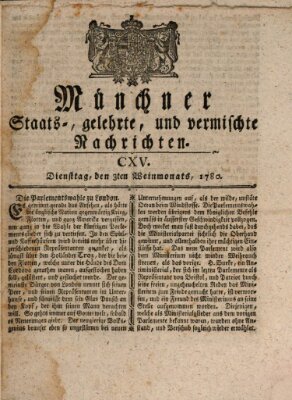 Münchner staats-, gelehrte, und vermischte Nachrichten (Süddeutsche Presse) Dienstag 3. Oktober 1780