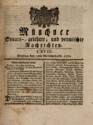 Münchner staats-, gelehrte, und vermischte Nachrichten (Süddeutsche Presse) Freitag 13. Oktober 1780