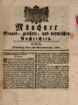 Münchner staats-, gelehrte, und vermischte Nachrichten (Süddeutsche Presse) Dienstag 17. Oktober 1780