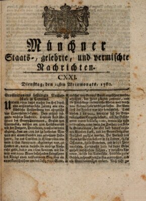 Münchner staats-, gelehrte, und vermischte Nachrichten (Süddeutsche Presse) Dienstag 24. Oktober 1780