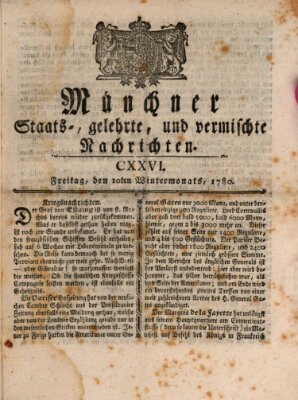 Münchner staats-, gelehrte, und vermischte Nachrichten (Süddeutsche Presse) Freitag 10. November 1780