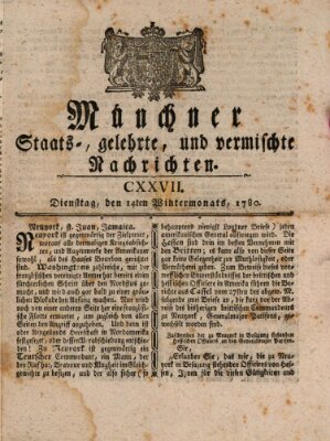 Münchner staats-, gelehrte, und vermischte Nachrichten (Süddeutsche Presse) Dienstag 14. November 1780