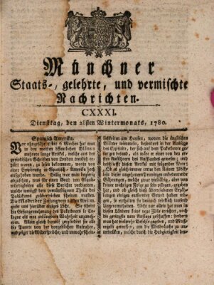 Münchner staats-, gelehrte, und vermischte Nachrichten (Süddeutsche Presse) Dienstag 28. November 1780