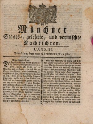 Münchner staats-, gelehrte, und vermischte Nachrichten (Süddeutsche Presse) Dienstag 5. Dezember 1780