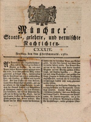 Münchner staats-, gelehrte, und vermischte Nachrichten (Süddeutsche Presse) Freitag 8. Dezember 1780