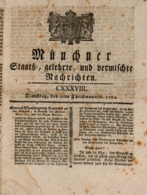 Münchner staats-, gelehrte, und vermischte Nachrichten (Süddeutsche Presse) Freitag 22. Dezember 1780