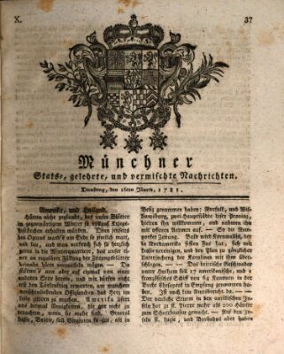 Münchner staats-, gelehrte, und vermischte Nachrichten (Süddeutsche Presse) Dienstag 16. Januar 1781