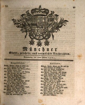 Münchner staats-, gelehrte, und vermischte Nachrichten (Süddeutsche Presse) Donnerstag 18. Januar 1781