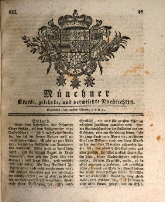 Münchner staats-, gelehrte, und vermischte Nachrichten (Süddeutsche Presse) Montag 22. Januar 1781