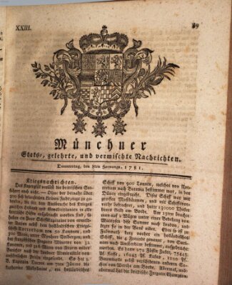 Münchner staats-, gelehrte, und vermischte Nachrichten (Süddeutsche Presse) Donnerstag 8. Februar 1781