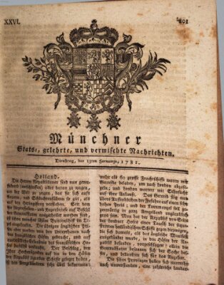 Münchner staats-, gelehrte, und vermischte Nachrichten (Süddeutsche Presse) Dienstag 13. Februar 1781