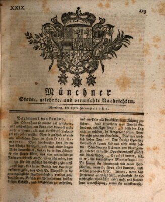 Münchner staats-, gelehrte, und vermischte Nachrichten (Süddeutsche Presse) Montag 19. Februar 1781