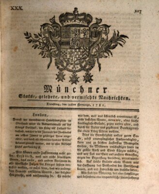 Münchner staats-, gelehrte, und vermischte Nachrichten (Süddeutsche Presse) Dienstag 20. Februar 1781