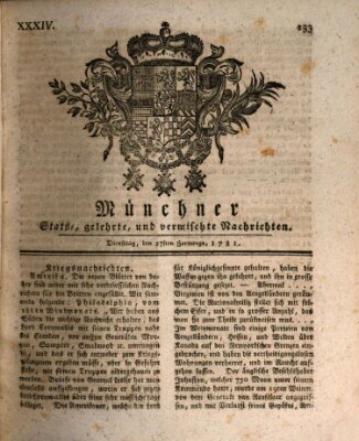 Münchner staats-, gelehrte, und vermischte Nachrichten (Süddeutsche Presse) Dienstag 27. Februar 1781