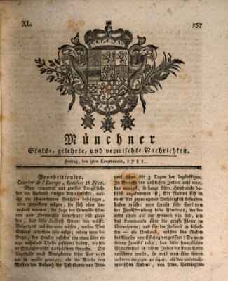 Münchner staats-, gelehrte, und vermischte Nachrichten (Süddeutsche Presse) Freitag 9. März 1781