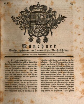 Münchner staats-, gelehrte, und vermischte Nachrichten (Süddeutsche Presse) Montag 19. März 1781