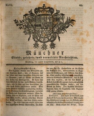 Münchner staats-, gelehrte, und vermischte Nachrichten (Süddeutsche Presse) Dienstag 20. März 1781