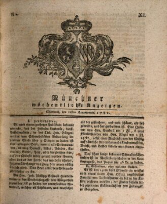 Münchner staats-, gelehrte, und vermischte Nachrichten (Süddeutsche Presse) Mittwoch 21. März 1781