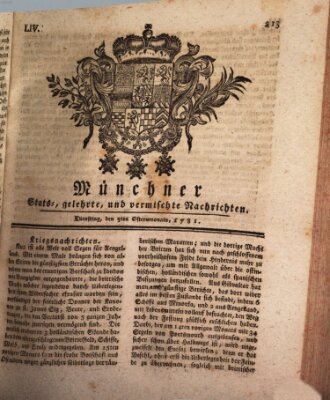 Münchner staats-, gelehrte, und vermischte Nachrichten (Süddeutsche Presse) Dienstag 3. April 1781