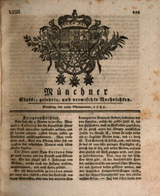 Münchner staats-, gelehrte, und vermischte Nachrichten (Süddeutsche Presse) Dienstag 10. April 1781